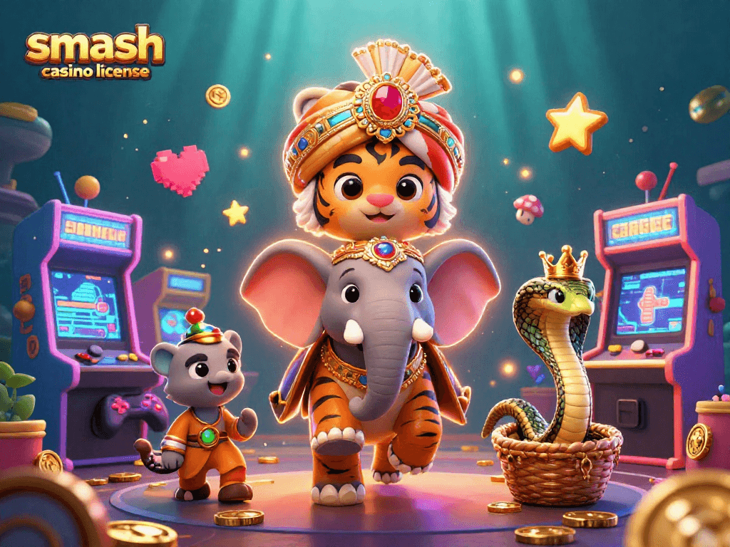 Découvrez la licence de smash casino et ses mesures de sécurité, illustrées avec un éléphant et un cobra.